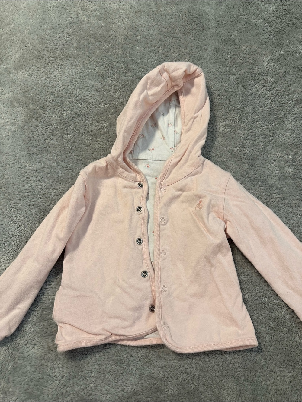 GAP Reversible Light Pink and Floral Hooded Cotton Jacket for Babies